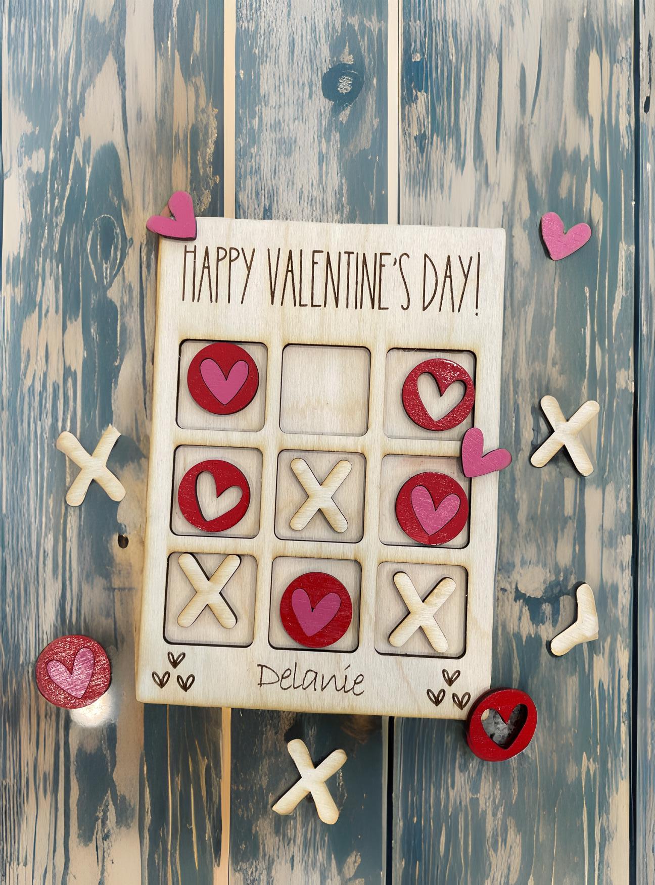 Tic Tac Toe Valentine, Valentines Day Gift for Kids, Valentines for Class, Wooden Kids Game, Personalized Gift, Custom Travel Game