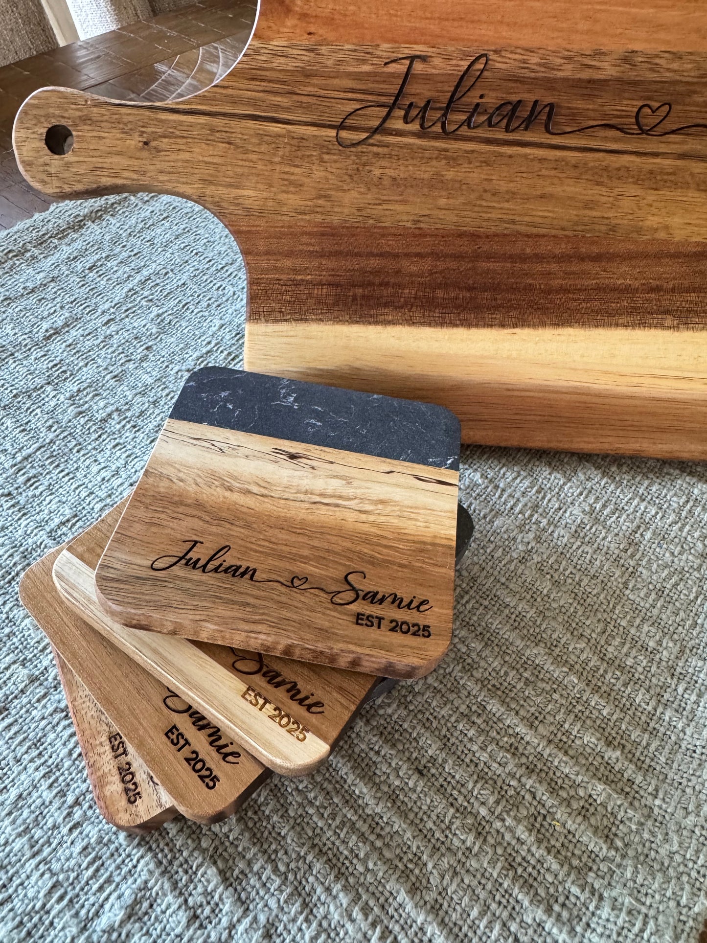 Custom Half Wood Half Stone Coaster Set of 4
