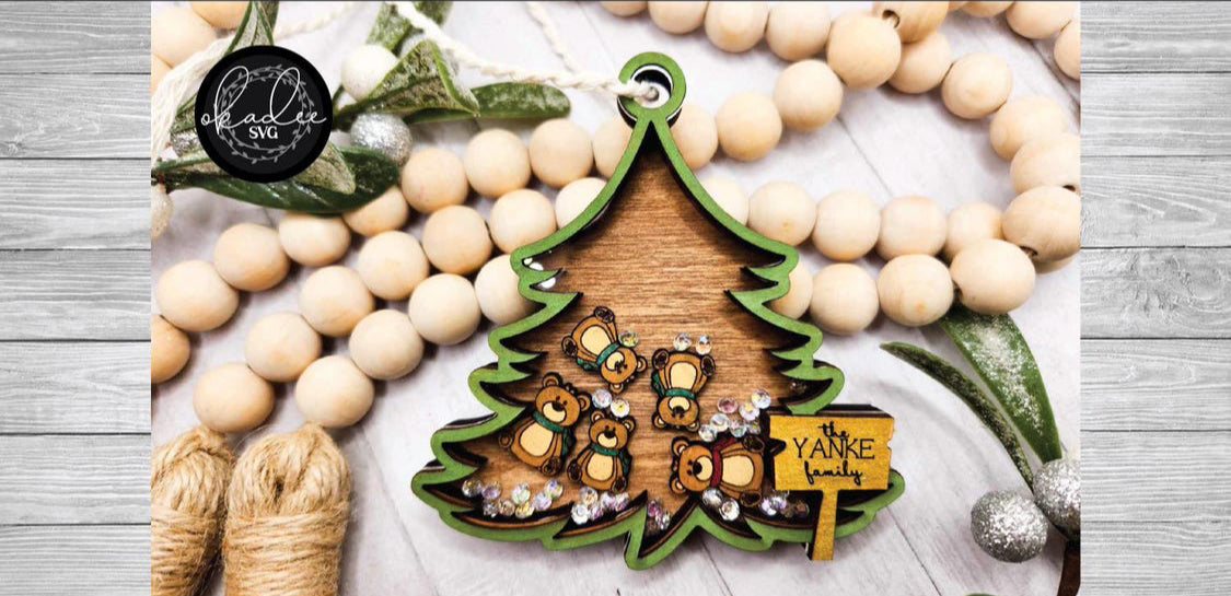 Custom Christmas Tree Family Ornament – Personalized Family Name & Bear Count