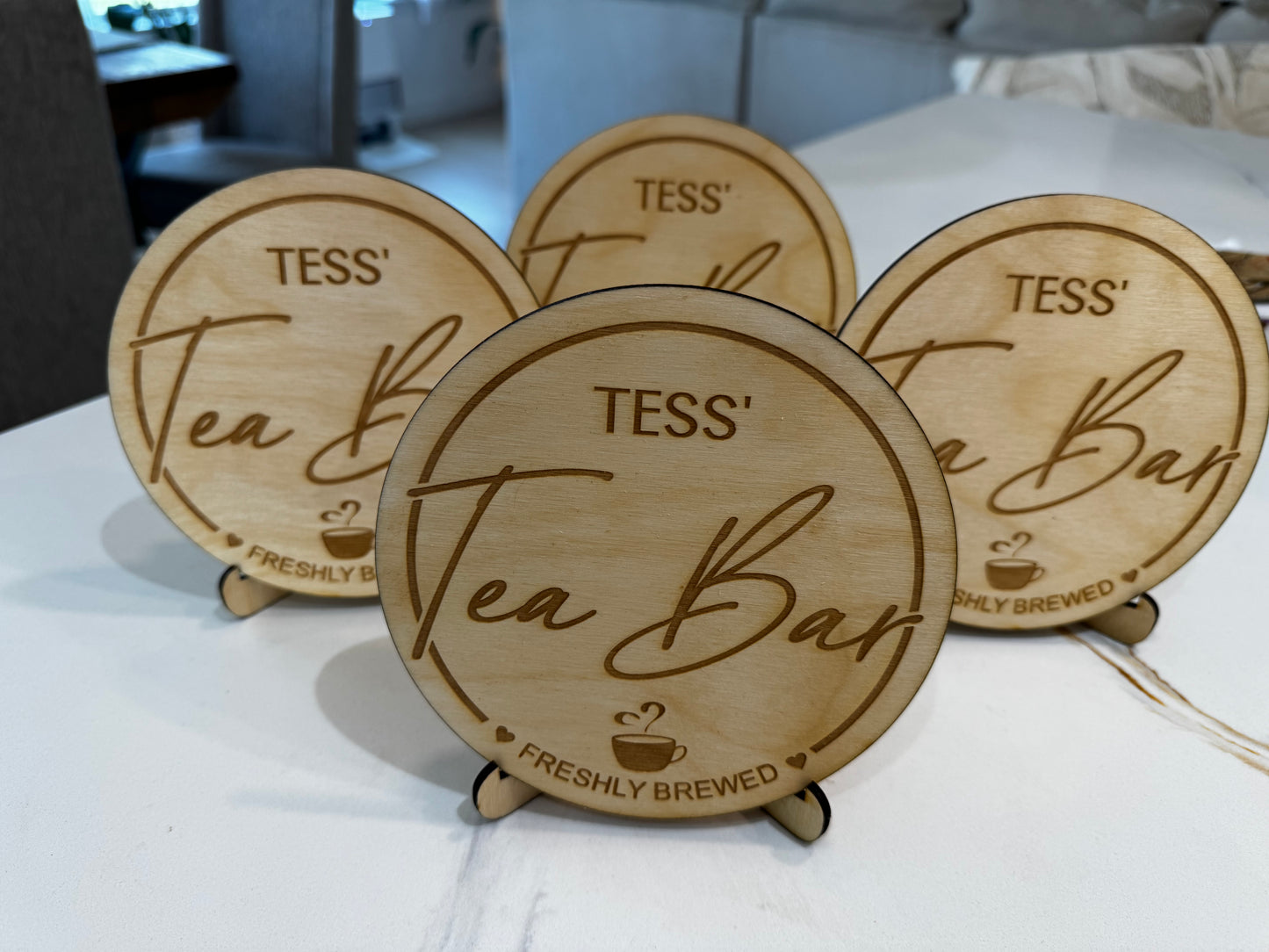 Custom Round Wood Sign - Personalized Logo Table Display