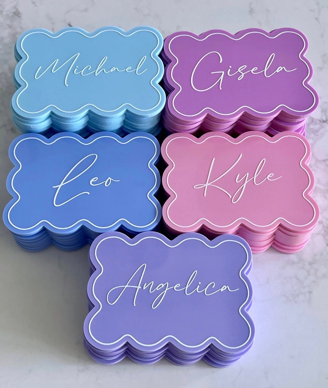 Custom Scalloped Acrylic Name Place Cards - Pastel Event Seating