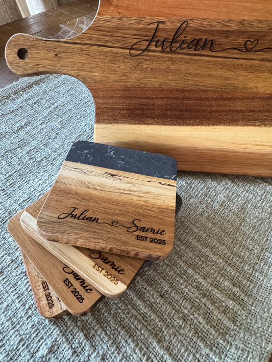 Half Wood Half Stone Coaster - Set of 4