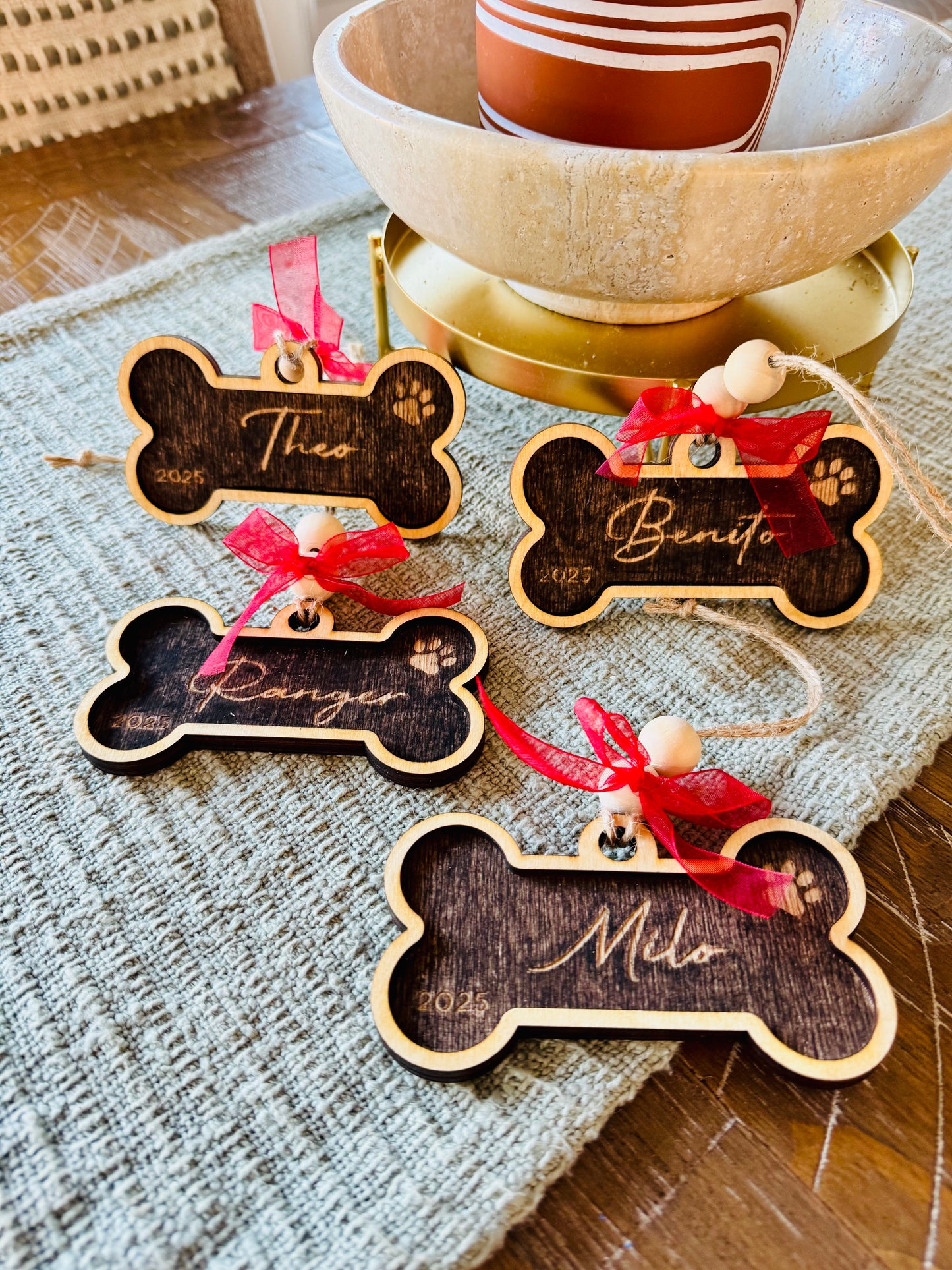 Customized Dog Bone Ornament - Handcrafted Wood Pet Decor