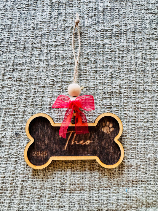 Customized Dog Bone Ornament - Handcrafted Wood Pet Decor