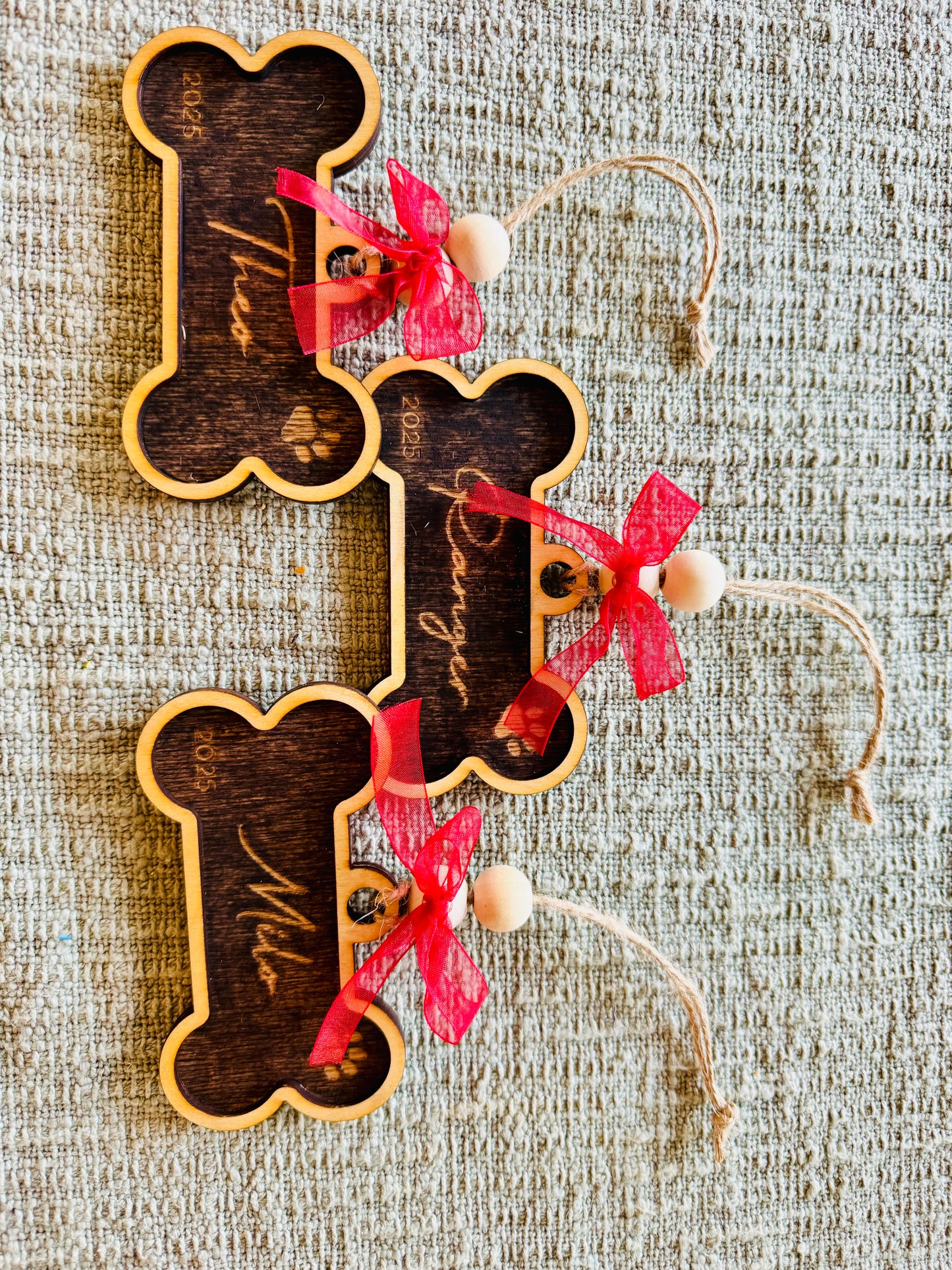 Customized Dog Bone Ornament - Handcrafted Wood Pet Decor