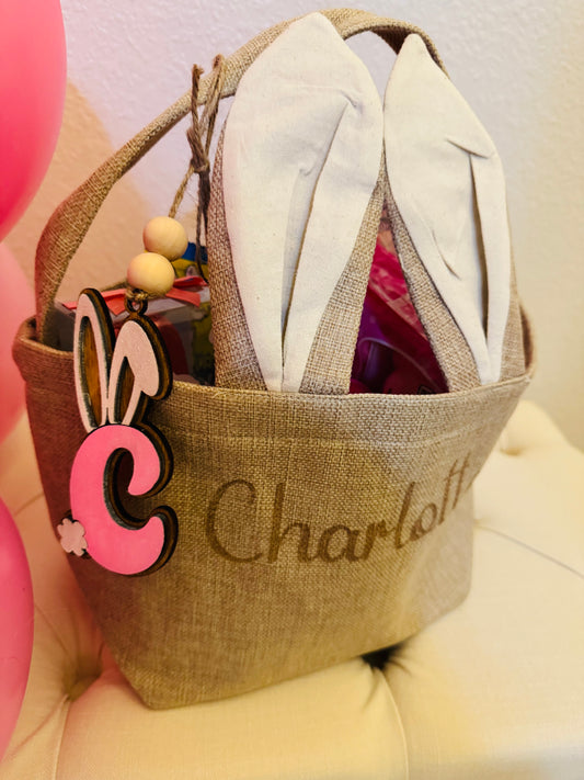Easter Basket with Bunny Ears and Letter Charm