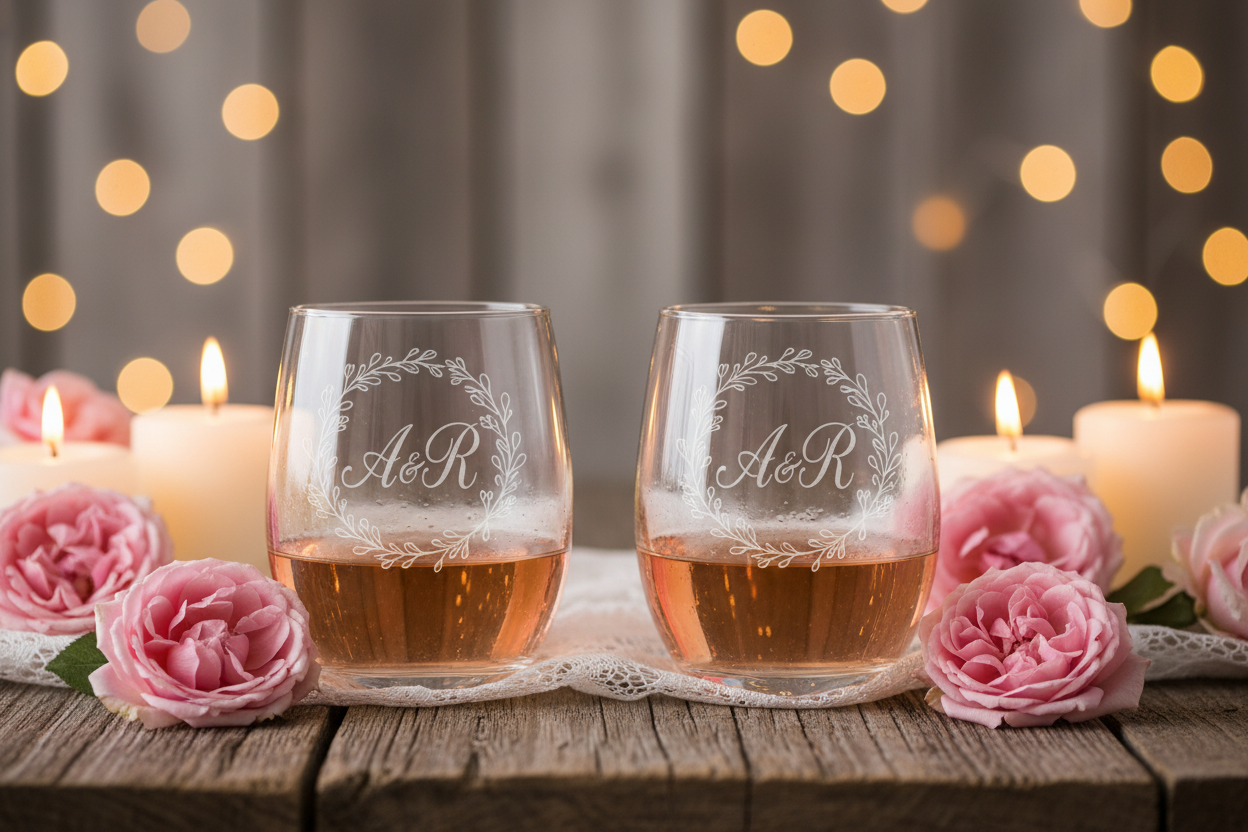 Floral Wreath Engraved Stemless Wine Tumblers