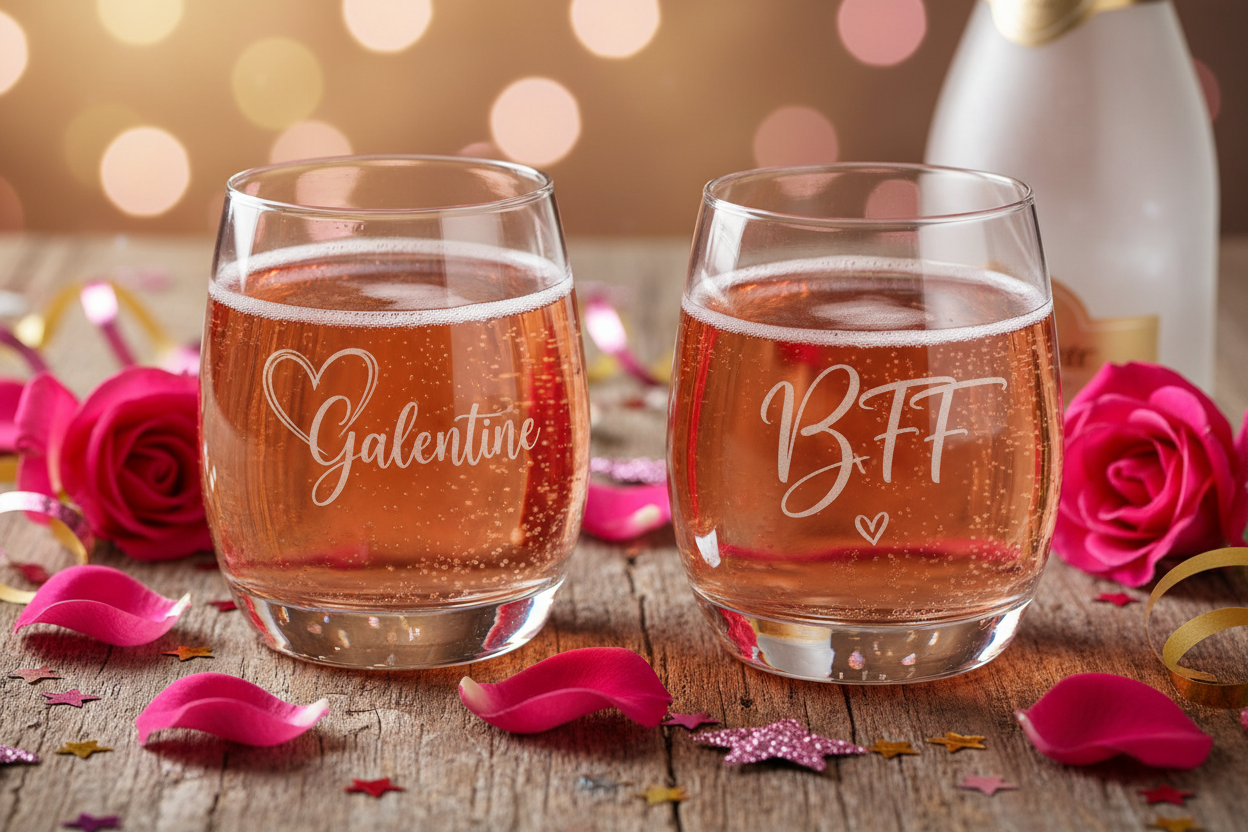 Galentine Engraved Stemless Wine Glasses Best Friends