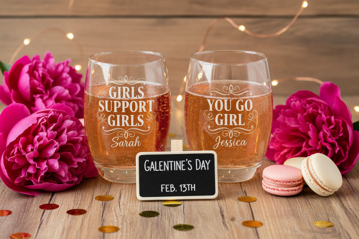 Girls Support Girls Engraved Wine Tumblers Galentine's